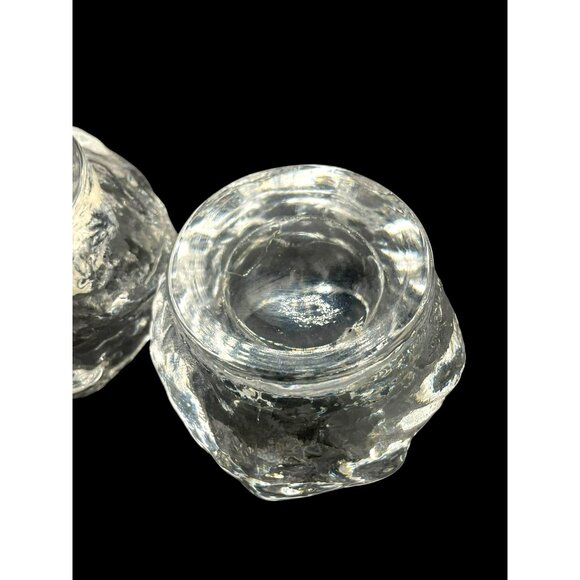 Pair Of Kosta Boda Crystal Snowball Votive Candleholders 3-Inch 3 Lbs Sweden Han - Picture 8 of 9